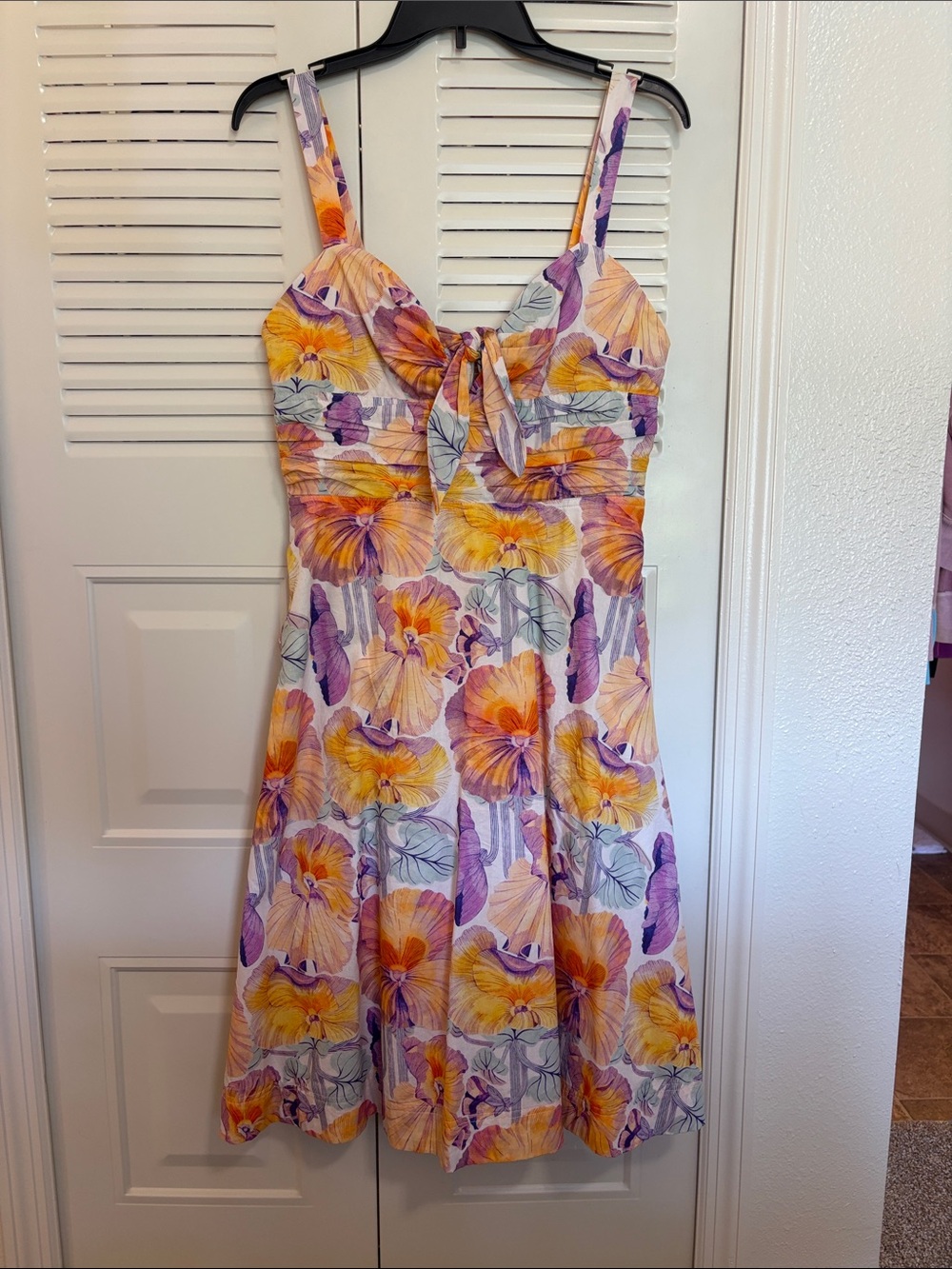 Anthropologie Floral Tie-Front Sundress in Yellow and Purple